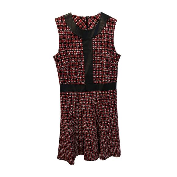 J.McLaughlin Women's Sleeveless Plaid Tweed Pattern Dress w/ Leather Accents (S) - Picture 1 of 5